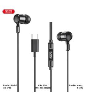 XO EP81 Auriculares Intrauditivos con Microfono - Conexion USB-C - Cable de 1.20m - Color Negro