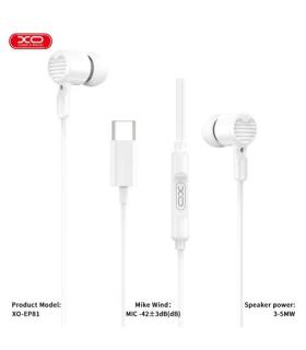 XO EP81 Auriculares Intrauditivos con Microfono - Conexion USB-C - Cable de 1.20m - Color Blanco