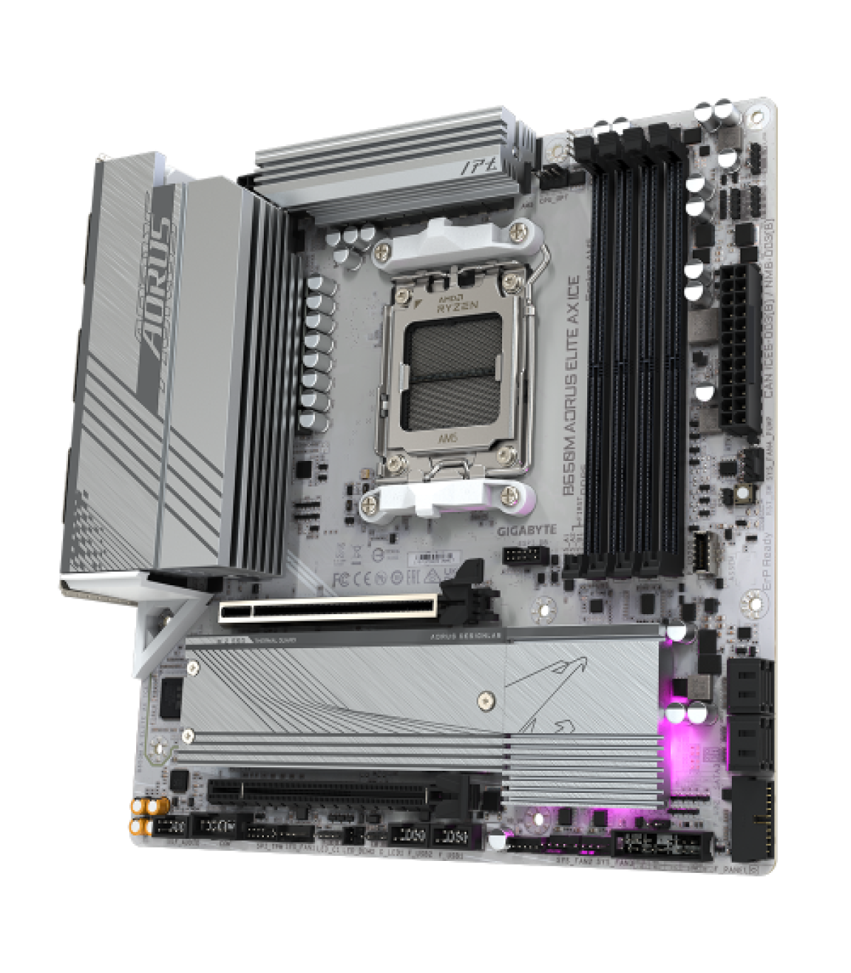 GIGABYTE B650M AORUS ELITE AX ICE Placa base - AMD Ryzen serie 9000, VRM de 12+2+2 fases, hasta 8000 MHz DDR5 (OC), 1xPCIe 5.0..