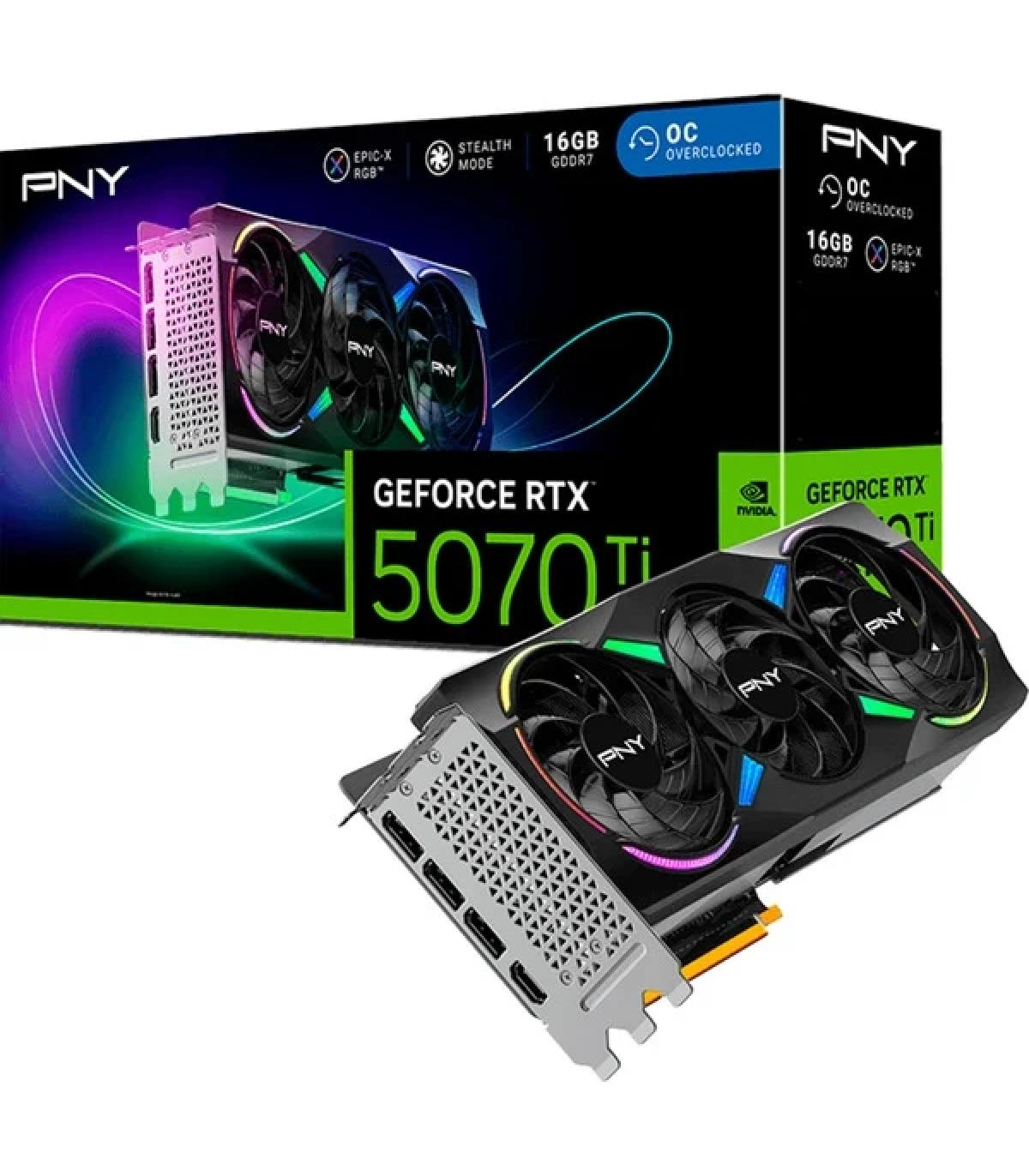 PNY GeForce RTX 5070 Ti Tarjeta Grafica 16GB GDDR7 Overclocked Triple Fan Reflex 2 AI NVIDIA DLSS4