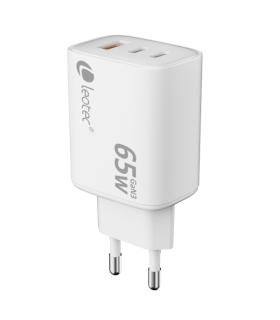 Leotec Cargador Universal 65W GAN - Ultra Slim - 2USB-C PD + 1USB-A - Color Blanco