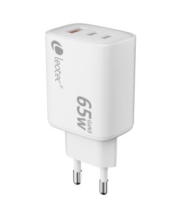 Leotec Cargador Universal 65W GAN - Ultra Slim - 2USB-C PD + 1USB-A - Color Blanco