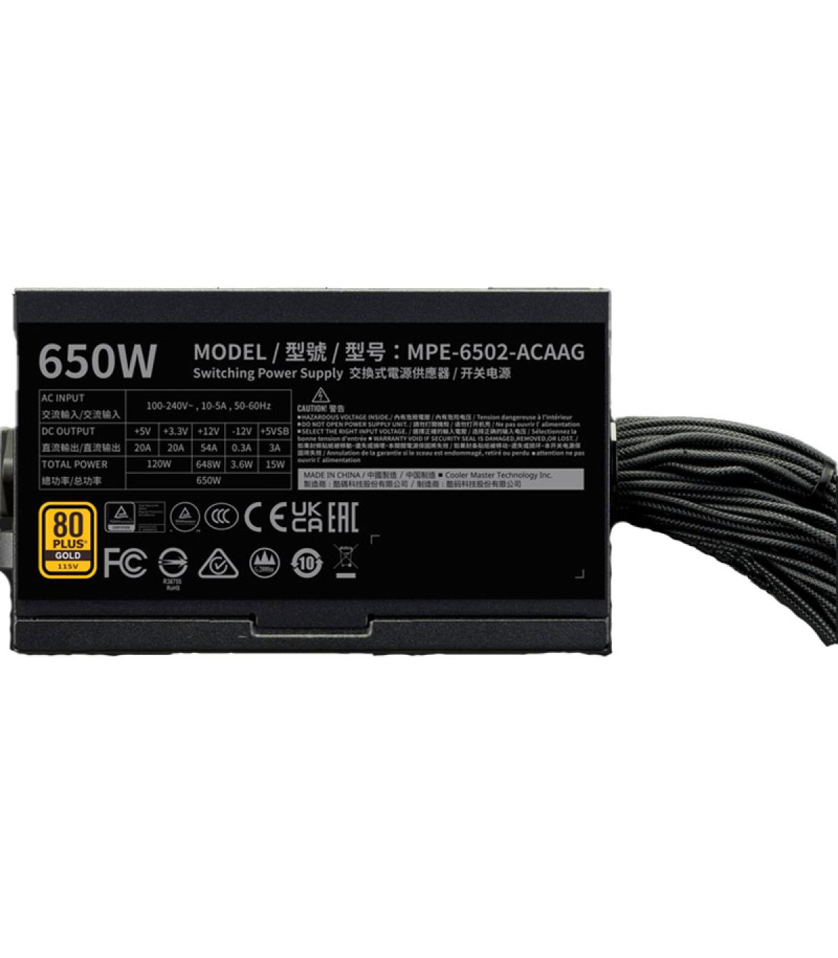 FUENTE ALIMENTACION COOLER MASTER MWE GOLD 650 V3 650W ATX 3.1 NON MODULLAR (MPE-6502-ACAAG-3BEU