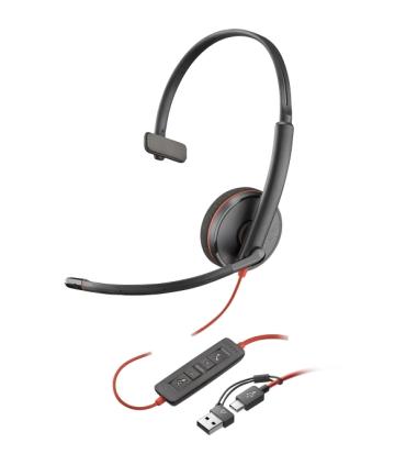 Plantronics/Poly Blackwire C3210 USB-C/USB-A Auricular Monoaural con Microfono - Almohadilla Acolchada - Controles en Cable