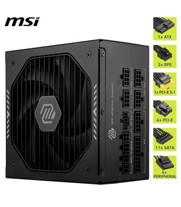 FUENTE ALIMENTACION MSI MAG A1000GLS PCIE5,PSU,1000W,80 PLUS GOLD,MODULAR,135MM,ACTIVE PFC,PCI-E 5.0 (16 PIN)X1,PCI-E (6+2 PIN)X