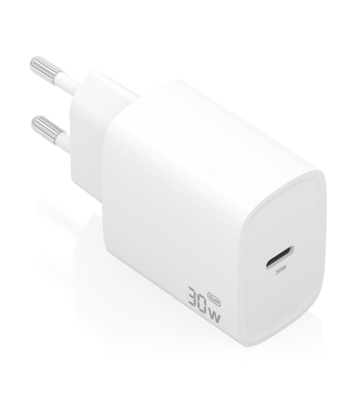 Aisens Cargador GaN 30W - USB-C PD3.0 - Tecnologia AI para Detectar Protocolo y Velocidad de Carga - Color Blanco