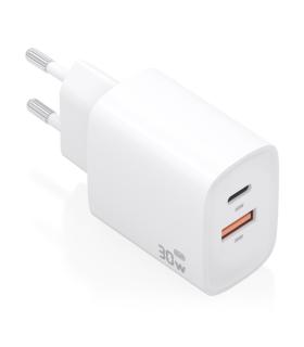 Aisens Cargador GaN 30W - USB-C PD3.0 - Tecnologia AI para Detectar Protocolo y Velocidad de Carga - Color Blanco