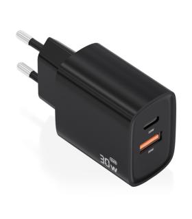 Aisens Cargador GaN 30W - USB-C PD3.0 - Tecnologia AI para Detectar Protocolo y Velocidad de Carga - Color Negro