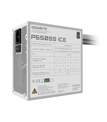 GIGABYTE P650SS ICE Fuente de Alimentación - PCIe 5.0, 80 PLUS Silver, Ventilador de 120 mm, Compatible con ATX 3.0, Enchufe EU