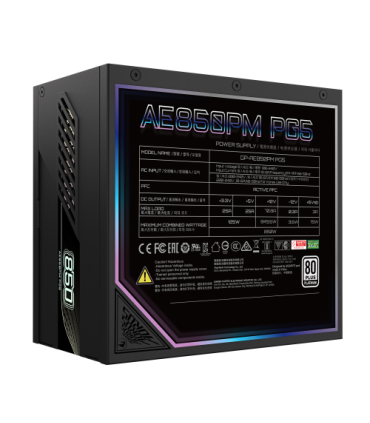 GIGABYTE AORUS ELITE P850W Fuente de Alimentación - PCIe 5.0, 80 PLUS Platinum, Diseño completamente modular, Ventilador de 120.