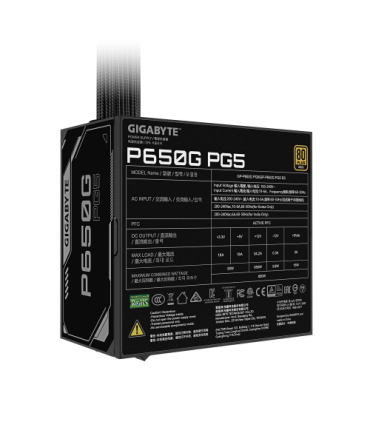 GIGABYTE P650G PCIE 5.1 Fuente de alimentación – PCIe 5.1, 80 PLUS Silver, ventilador de 120mm, compatible con ATX 3.1, enchufe.