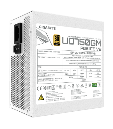GIGABYTE UD750GM PG5 V2 ICE Fuente de Alimentación – PCIe Gen 5.1, 80 PLUS Gold, Diseño completamente modular, Ventilador de 120