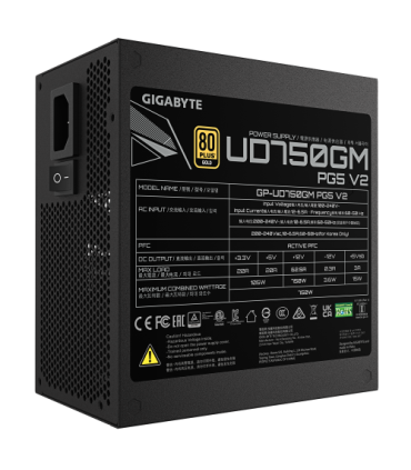 GIGABYTE UD750GM PG5 V2 Fuente de Alimentación – PCIe Gen 5.1, 80 PLUS Gold, Diseño completamente modular, Ventilador de 120 mm.
