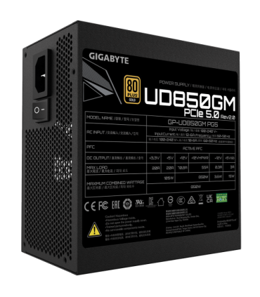 GIGABYTE UD850GM PG5 V2 Fuente de Alimentación – PCIe Gen 5.1, 80 PLUS Gold, Diseño completamente modular, Ventilador de 120 mm.