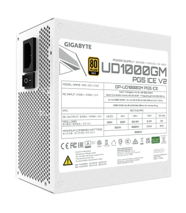 GIGABYTE UD1000GM PG5 V2 ICE Fuente de Alimentación – PCIe Gen 5.1, 80 PLUS Gold, Diseño completamente modular, Ventilador de 12