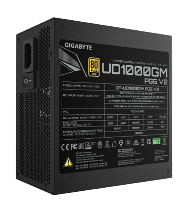 GIGABYTE UD1000GM PG5 V2 Fuente de Alimentación – PCIe Gen 5.1, 80 PLUS Gold, Diseño completamente modular, Ventilador de 120 mm