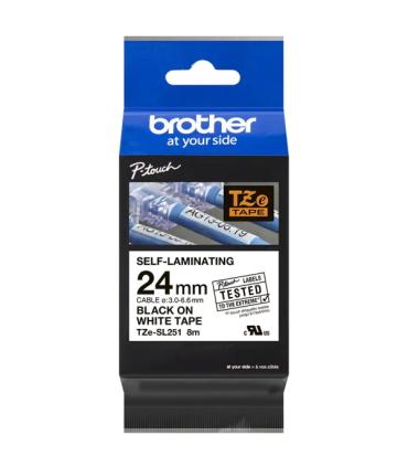 Brother TZeSL251 Cinta Autolaminada Original - Texto Negro sobre Fondo Blanco - Ancho 24mm x 8 metros