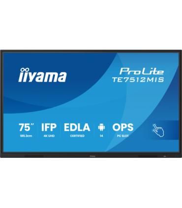 MONITOR INTERACTIVO TACTIL IIYAMA 75" (TE7512MIS-B4AG)3840X2160 / IPS LED 4K UHD / 24/7 / 8/64GB / 400 CD/M / 8MS / 1200:1 / 1..