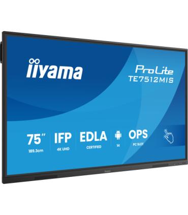 MONITOR INTERACTIVO TACTIL IIYAMA 75" (TE7512MIS-B4AG)3840X2160 / IPS LED 4K UHD / 24/7 / 8/64GB / 400 CD/M / 8MS / 1200:1 / 1..