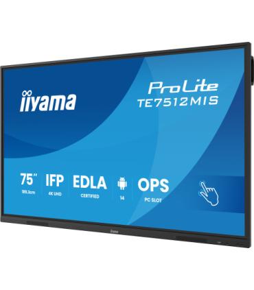 MONITOR INTERACTIVO TACTIL IIYAMA 75" (TE7512MIS-B4AG)3840X2160 / IPS LED 4K UHD / 24/7 / 8/64GB / 400 CD/M / 8MS / 1200:1 / 1..