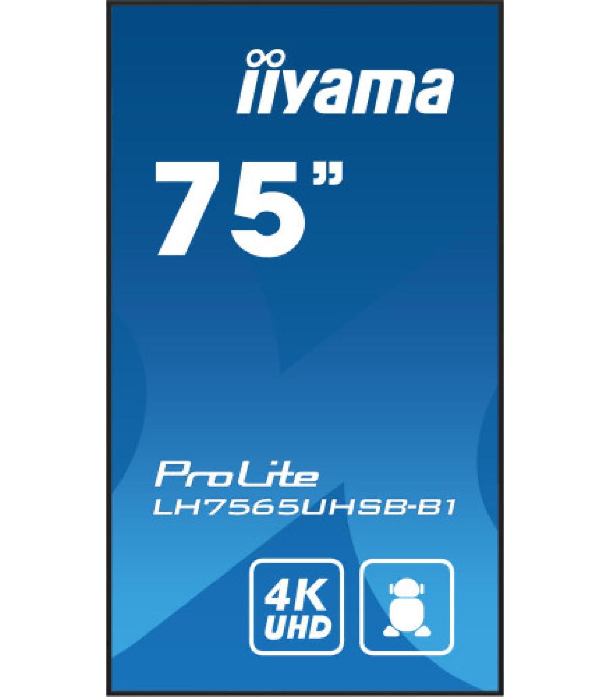 iiyama LH7565UHSB-B1 pantalla de señalización Diseño de quiosco 189,2 cm (74.5") LED Wifi 800 cd / m² 4K Ultra HD Negro Procesad