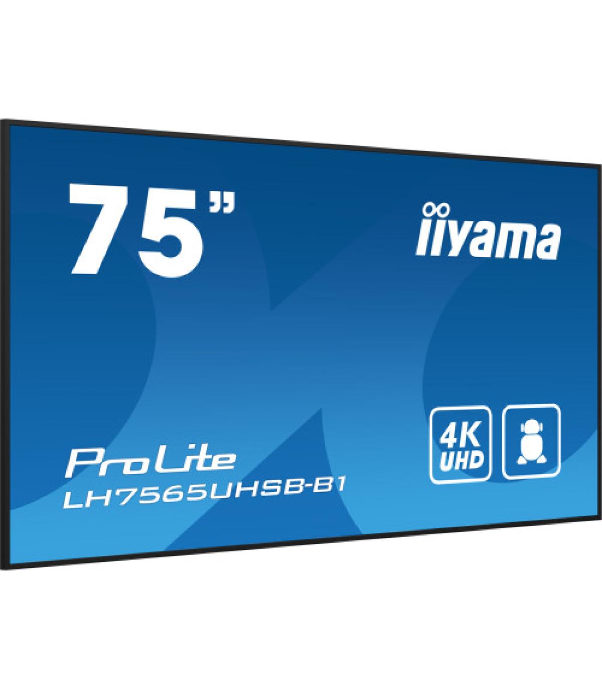 iiyama LH7565UHSB-B1 pantalla de señalización Diseño de quiosco 189,2 cm (74.5") LED Wifi 800 cd / m² 4K Ultra HD Negro Procesad
