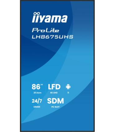 MONITOR TACTIL IIYAMA 86" 3840X2160, UHD VA, 500CD/M2, HORIZ VERT,FAILOVER, MM 2X 10W, HDMI 3X, DP, DP-OUT, USB 2.0 X2, WIFI, LA