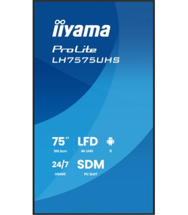 MONITOR IIYAMA 75" (LH7575UHS-B2AG) 3840X2160 / 4K UHD / 24/7 / 500 CD/M / 8MS / DP / 3XHDMI / MICRO SD SLOT / E-SHARE /IISIGNAG