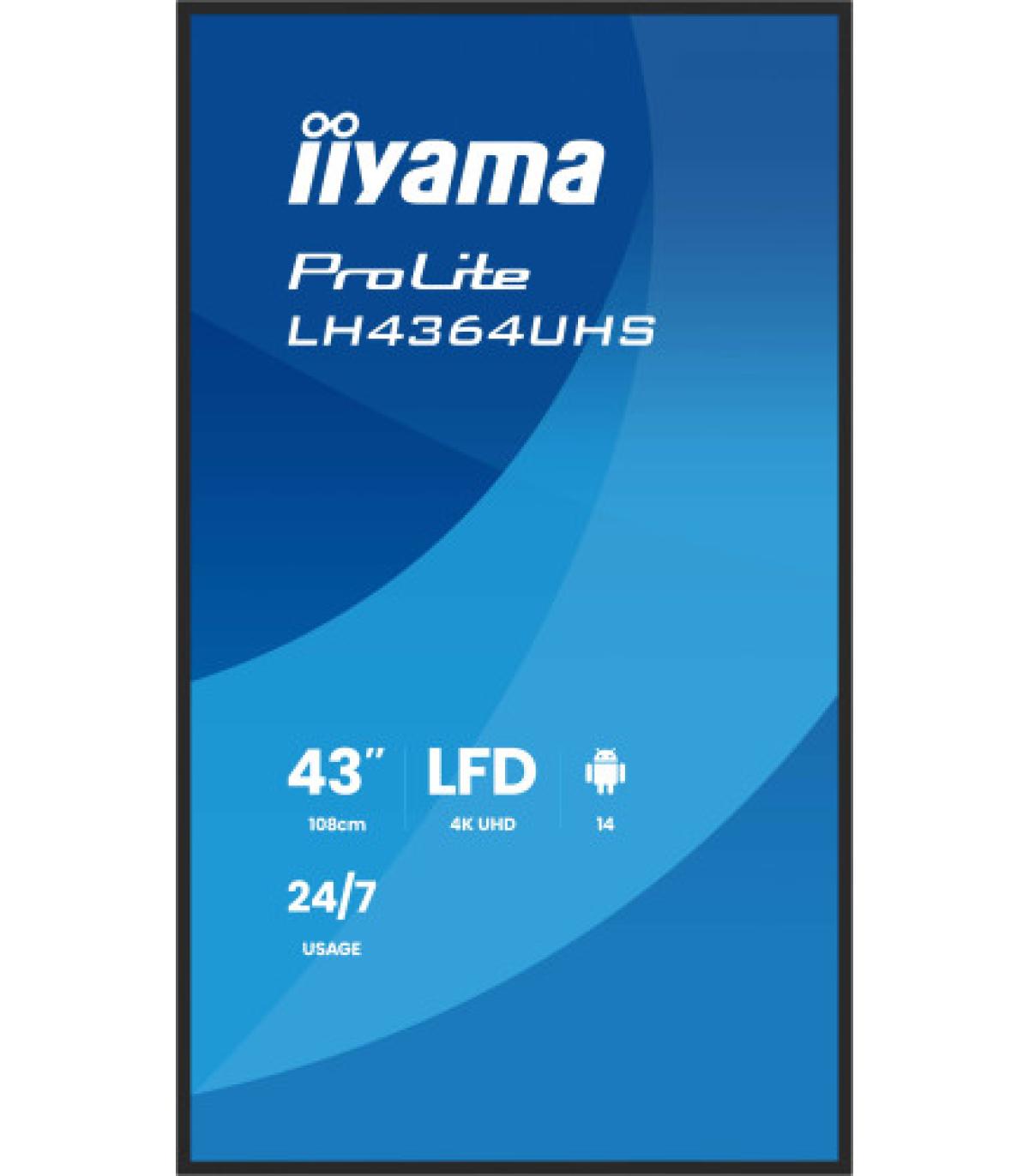 IIYAMA MONITOR 43" 3840x2160, UHD VA DLED 500cd/m, HORIZ Y VERT, MM 2x 10W, 2x HDMIx 1x USB-C, USB 2.0 x2, WiFi, LAN, Media Play