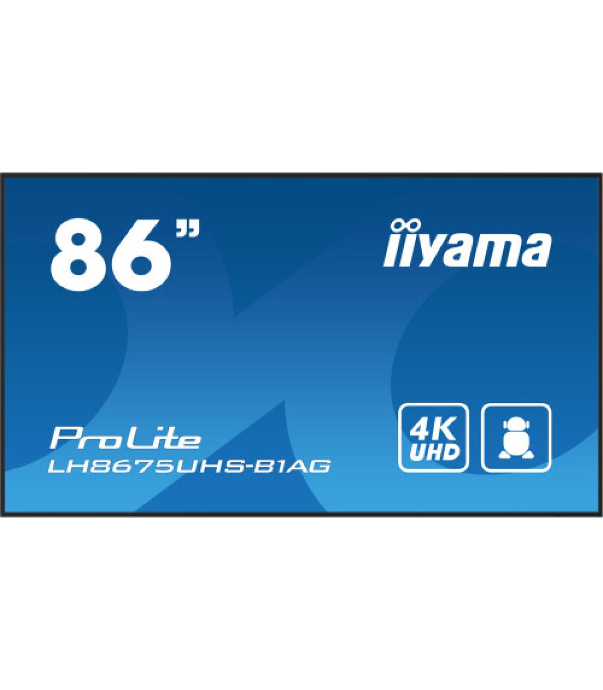 MONITOR IIYAMA 86" (LH8675UHS-B1AG) 3840X2160 / 4K UHD / 24/7 / 500 CD/M / 8MS / DP / 3XHDMI / MICRO SD SLOT / E-SHARE /IISIGNAG