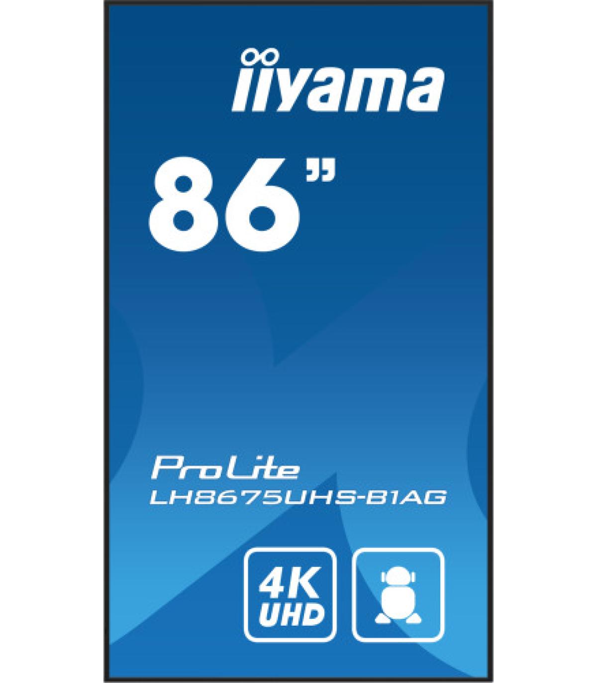 MONITOR IIYAMA 86" (LH8675UHS-B1AG) 3840X2160 / 4K UHD / 24/7 / 500 CD/M / 8MS / DP / 3XHDMI / MICRO SD SLOT / E-SHARE /IISIGNAG