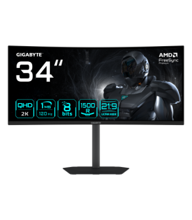 GIGABYTE GS34WQCA Monitor Gaming Curvo 34" WQHD – 3440 x 1440, 1500R, 120Hz, 1ms, 300 cd/m², FreeSync Premium, HDR Ready, HDMI..