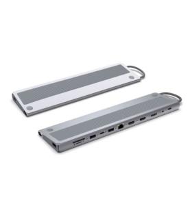 Ewent USB-C Dock 12 en 1 - 1x USB-C, 3x USB 3.2 Gen1, 2x HDMI 4K/60Hz, 1x DisplayPort 4K/60Hz, SD/TF 2.0, Audio, RJ45 Gb, 1x USB
