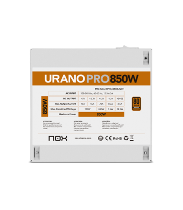 NOX Urano PRO White 850W Bronze unidad de fuente de alimentación ATX Blanco