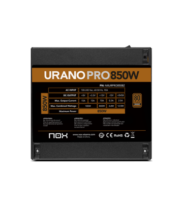 NOX Urano PRO 850W Bronze unidad de fuente de alimentación ATX Negro