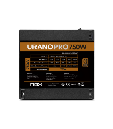 NOX Urano PRO 750W Bronze unidad de fuente de alimentación ATX Negro