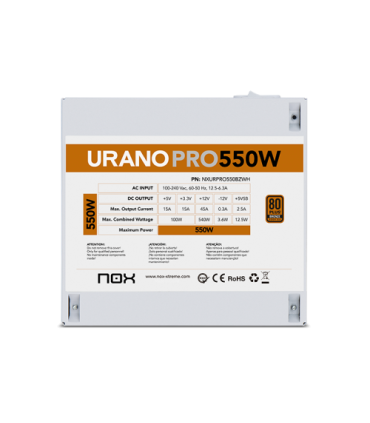 NOX Urano PRO White 550W Bronze unidad de fuente de alimentación ATX Blanco