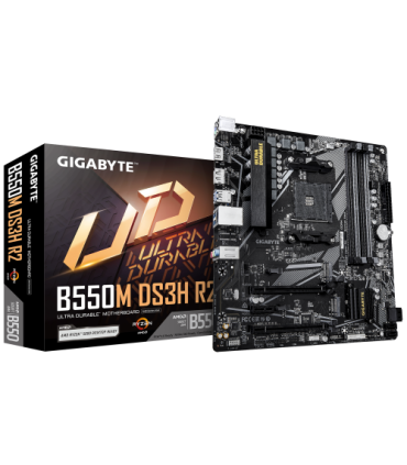 GIGABYTE B550M DS3H R2 Placa base - Procesadores AMD Ryzen 5000, VRM de 5+3 fases, hasta 4733 MHz DDR4 (O.C.), 1x M.2 PCIe 4.0..
