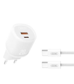 XO L144 Cargador de Corriente 20W - USB-A y USB-C - PD 3.0 - Incluye Cable USB-C - Color Blanco
