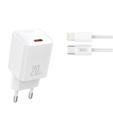 XO L146 Cargador de Corriente 20W - USB-C - PD 3.0 y QC 3.0 - Incluye Cable USB-C a Lightning - Color Blanco