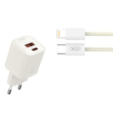 XO L147 Cargador de Corriente 20W - USB-A y USB-C - Carga Rapida - Incluye Cable USB-C a Lightning - Color Blanco