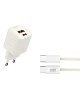 XO L147 Cargador de Corriente 20W - USB-A y USB-C - Carga Rapida - Incluye Cable USB-C - Color Blanco