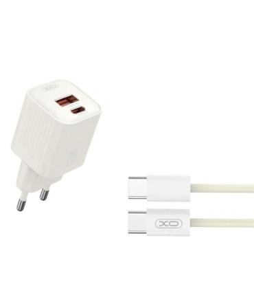 XO L147 Cargador de Corriente 20W - USB-A y USB-C - Carga Rapida - Incluye Cable USB-C - Color Blanco