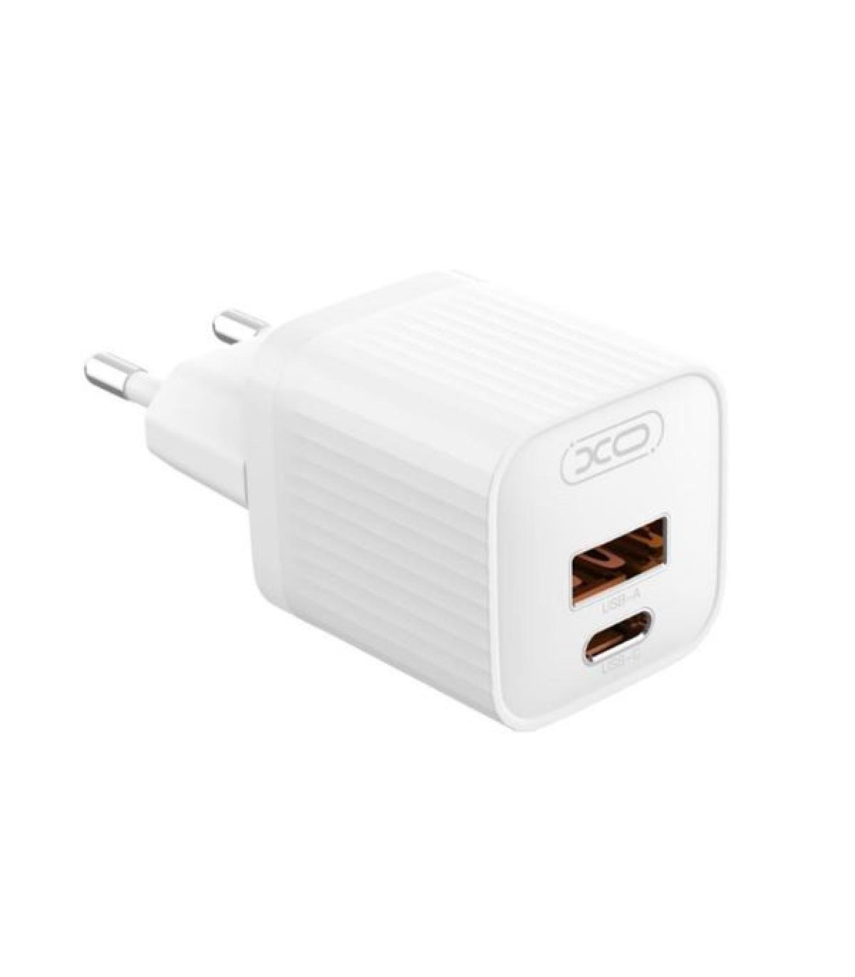 XO L147 Cargador de Corriente 20W - USB-A y USB-C - Carga Rapida - Color Blanco