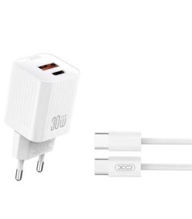 XO L149 Cargador de Corriente 30W - USB-A y USB-C - Alto Rendimiento - Incluye Cable USB-C a Lightning - Color Blanco