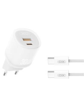 XO L151 Cargador de Corriente 30W - USB-A y USB-C - GaN - Incluye Cable USB-C - Color Blanco
