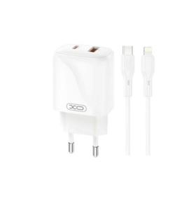 XO L158 Cargador de Corriente 20W - USB-A y USB-C - Alto Rendimiento - Incluye Cable USB-C a Lightning - Color Blanco