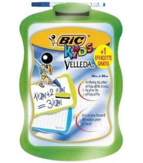 Bic Velleda Kids Pizarra Escolar Blanca y Milimetrada + 1 Marcador Velleda Azul + 1 Borrador - Dimensiones: 20x30cm - Colores Al