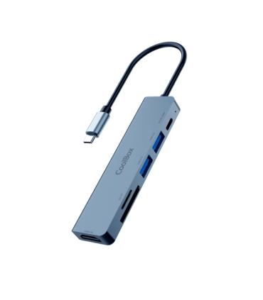 CoolBox MiniDock C61 USB-C - 1x HDMI 4K, 2x USB 3.2 Gen1, 1x USB-C PD, 1x SD, 1xMicroSD/TF - Compatible con PC, MAC y Consolas..