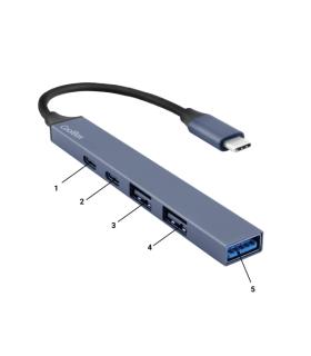 CoolBox 5 en 1 Hub miniDOCK5 USB-C - 1x USB-C PD2.0, 1x USB-C, 1x USB-A 3.2 Gen1, 2x USB-A 2.0 - Color Gris